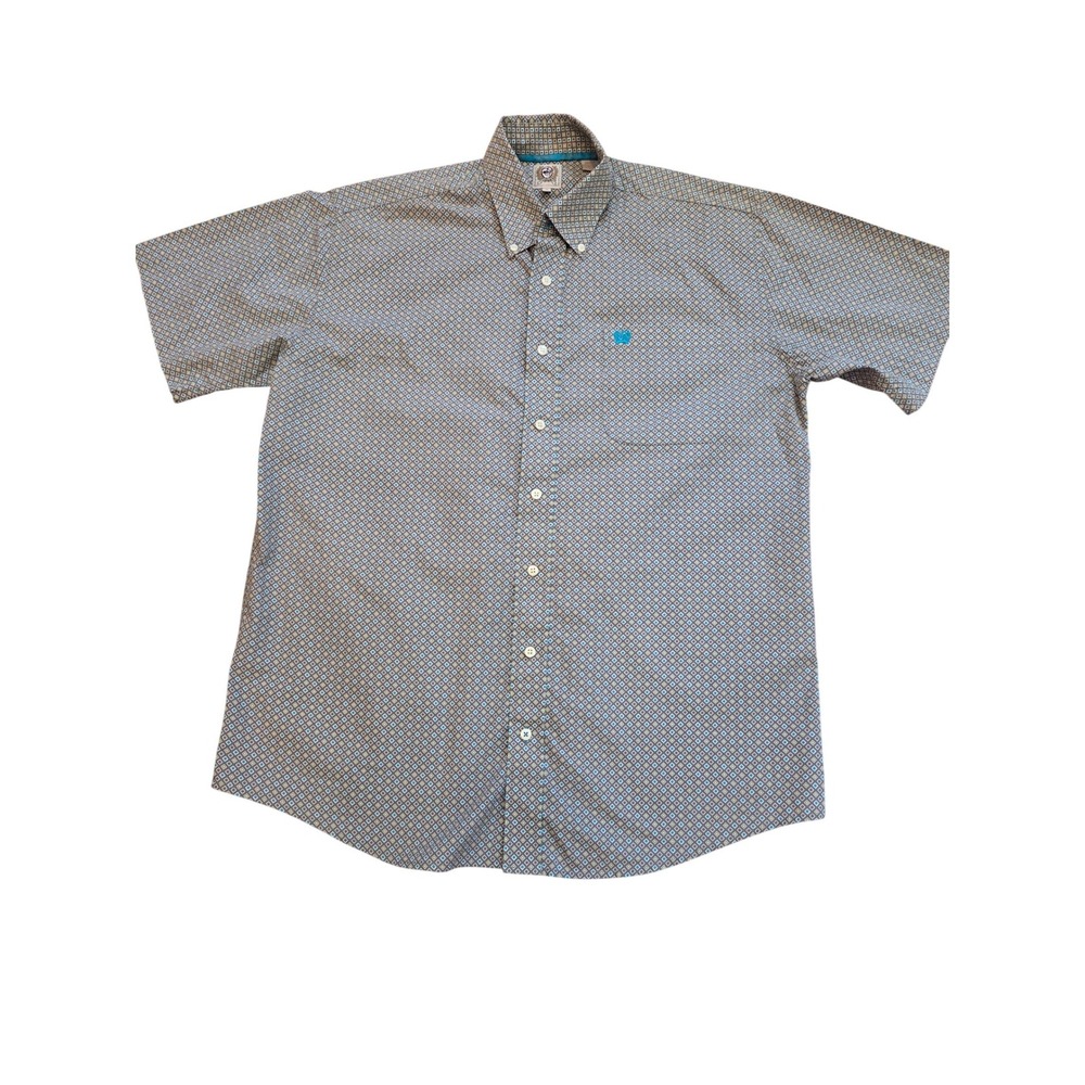 Cinch Mens Geometric Print Short‎ Sleeve Button Up Shirt M